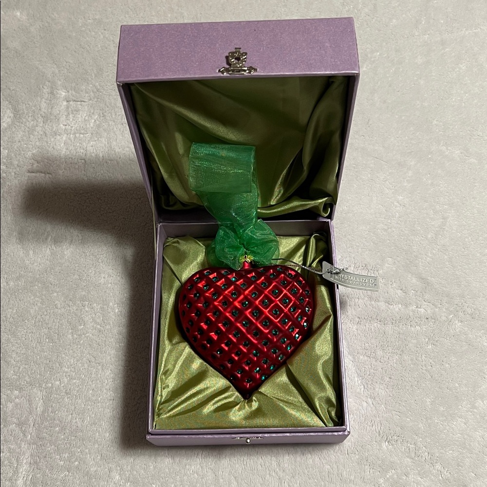 Swarovski Crystals. Vintage Glass Heart Ornament “Christmas Traditions”. Belgium